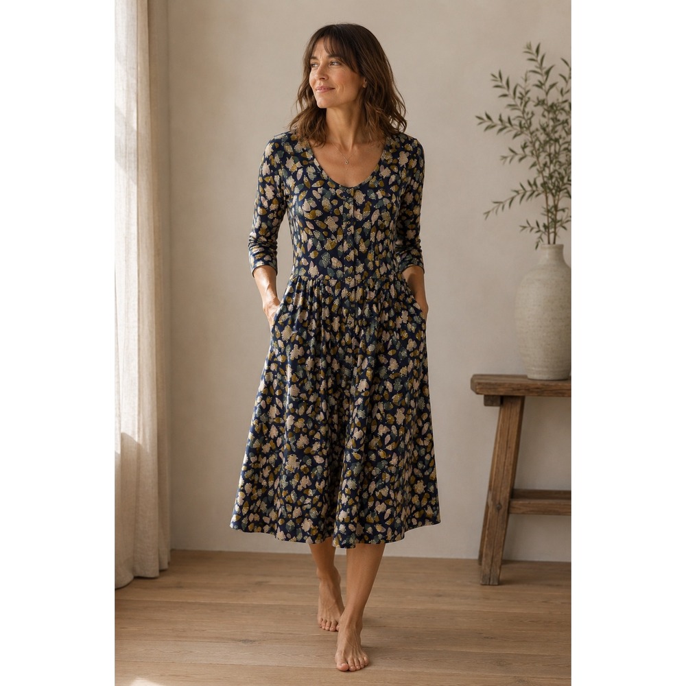 Effies Heart CLARE Navy Acorn Print Fit and Flare Jersey Dress WOMEN Medium